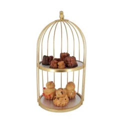 Présentoir cage à oiseaux doré 2 étages 20 cm-Cerf Dellier New