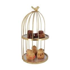 Présentoir cage à oiseaux doré 2 étages 20 cm-Cerf Dellier New