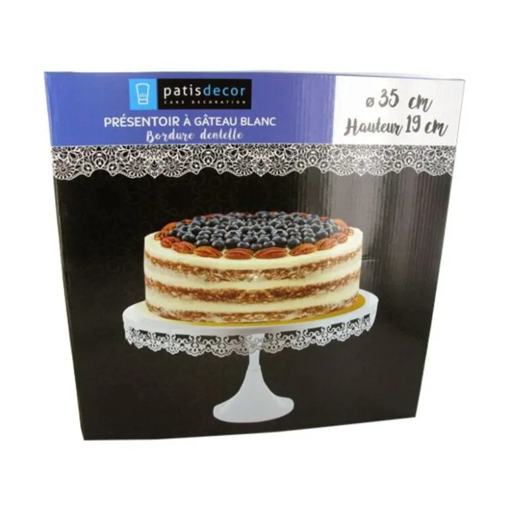 Présentoir gâteau blanc broderie Ø 35 cm-Cerf Dellier