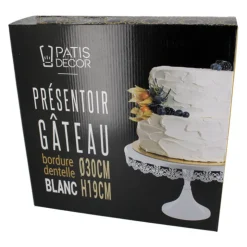 Présentoir gâteau blanc broderie Ø 30 cm-Cerf Dellier