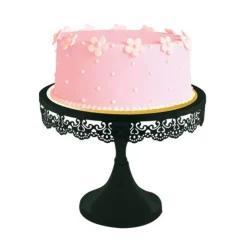 Présentoir gâteau noir broderie Ø 23 cm-Cerf Dellier Discount