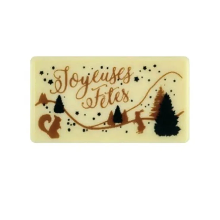 Rectangles chocolat blanc Joyeuses Fêtes (x 64)-Cerf Dellier New