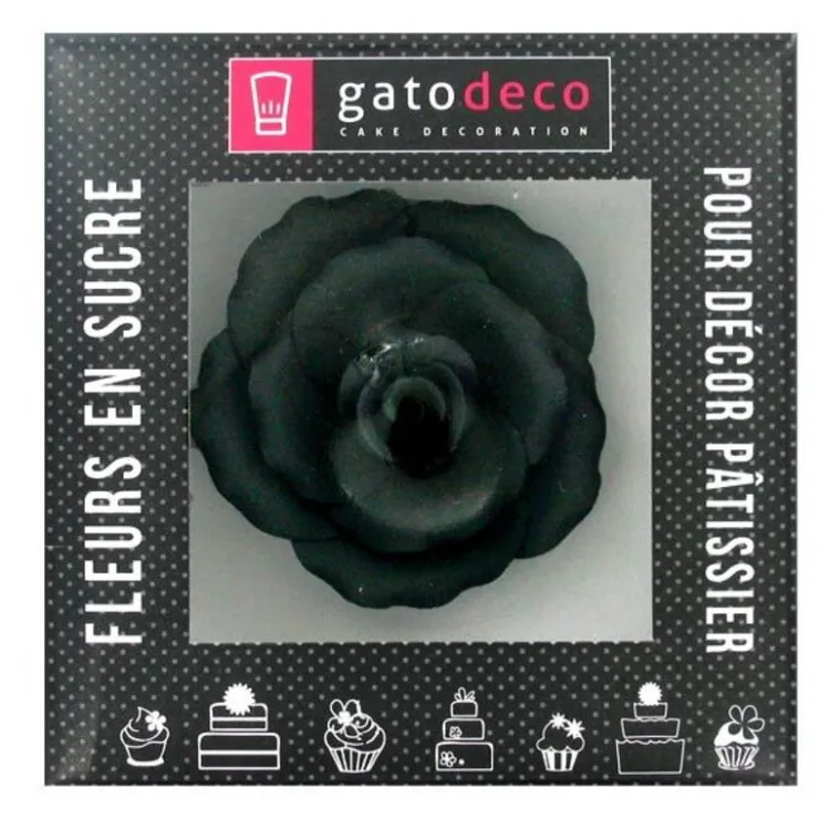 Rose noire en pastillage 9 cm-Cerf Dellier