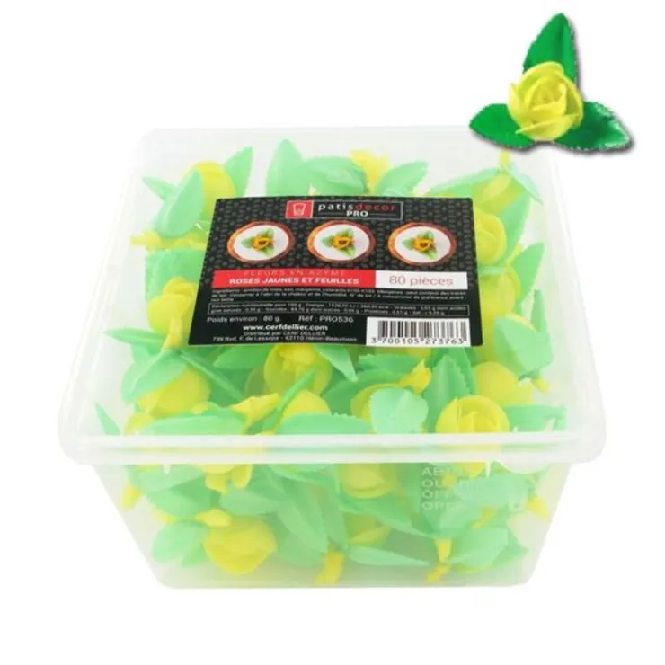 Roses jaunes et feuilles en azyme (x80)-Cerf Dellier Discount