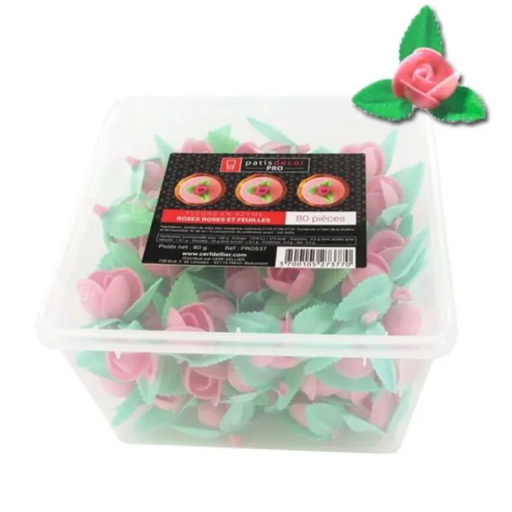 Roses roses et feuilles en azyme (x80)-Cerf Dellier Clearance