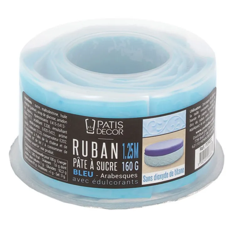 Ruban pâte à sucre bleu arabesques (1,25 m)-Cerf Dellier Online