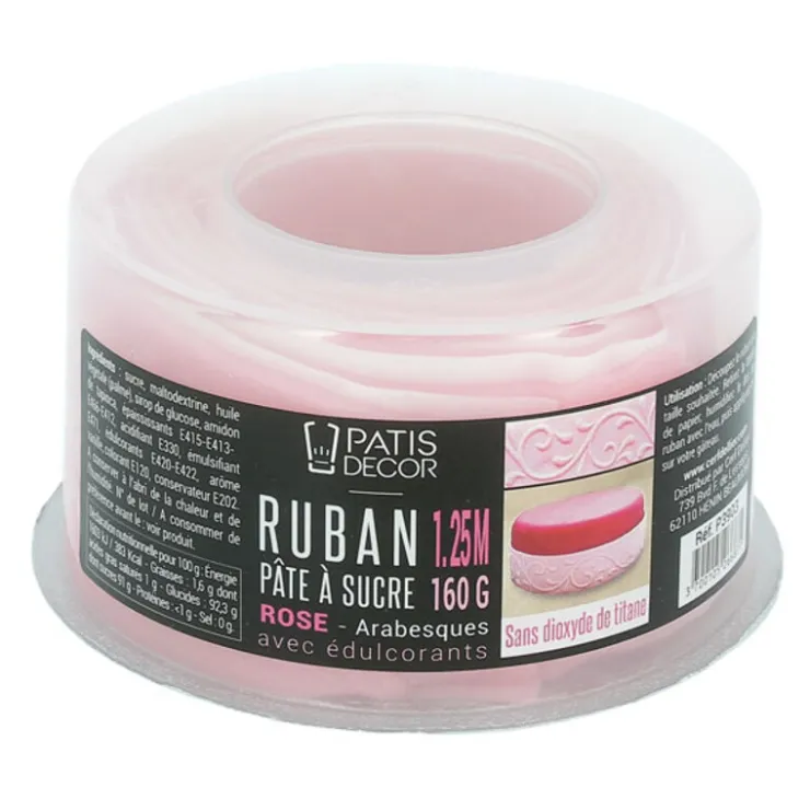 Ruban pâte à sucre rose arabesques (1,25 m)-Cerf Dellier Best