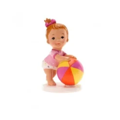 Sujet de baptême bébé fille avec ballon-Cerf Dellier Outlet