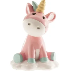 Sujet de baptême licorne rose 10 cm-Cerf Dellier