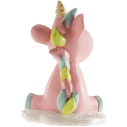 Sujet de baptême licorne rose 10 cm-Cerf Dellier