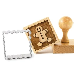 Tampon à biscuit bois Bonhomme en pain d'épices + découpoir carré-Cerf Dellier Clearance