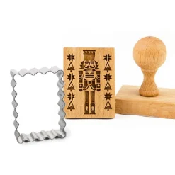 Tampon à biscuit bois Casse Noisette + découpoir rectangle-Cerf Dellier Outlet